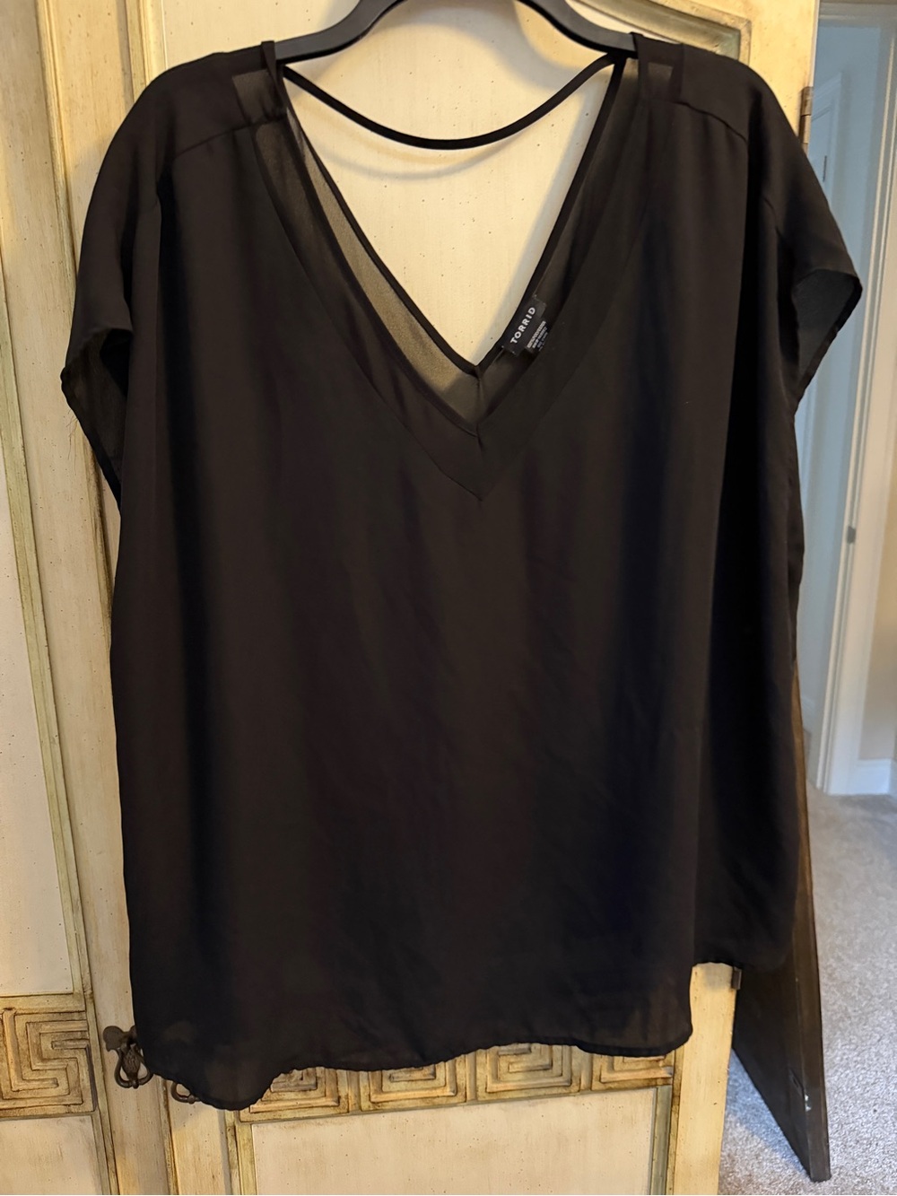 torrid Black V-Neck Sheer Inset Blouse - Women's Top
